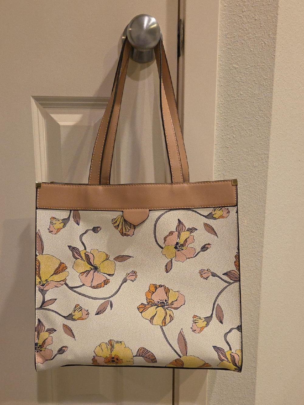 a new day Floral Canvas Tote in Cream, Yellow, Pink, and Tan